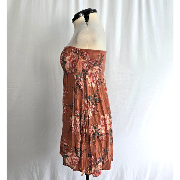 Billabong Night Fox Off Shoulder Dress L Rust Floral Long Sleeves - Picture 6 of 15